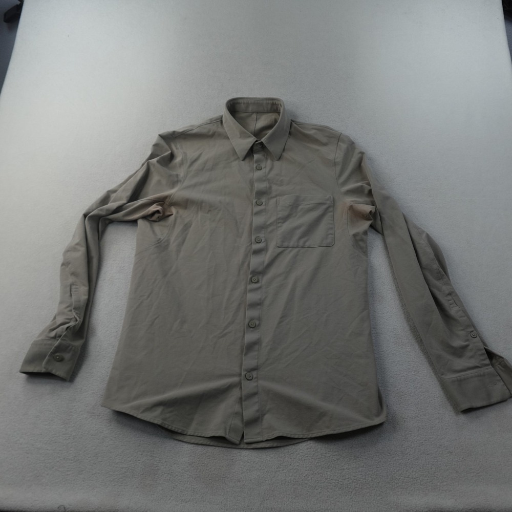 Lululemon Commission Shirt Mens Small Beige Long Sleeve Button Up Stretch